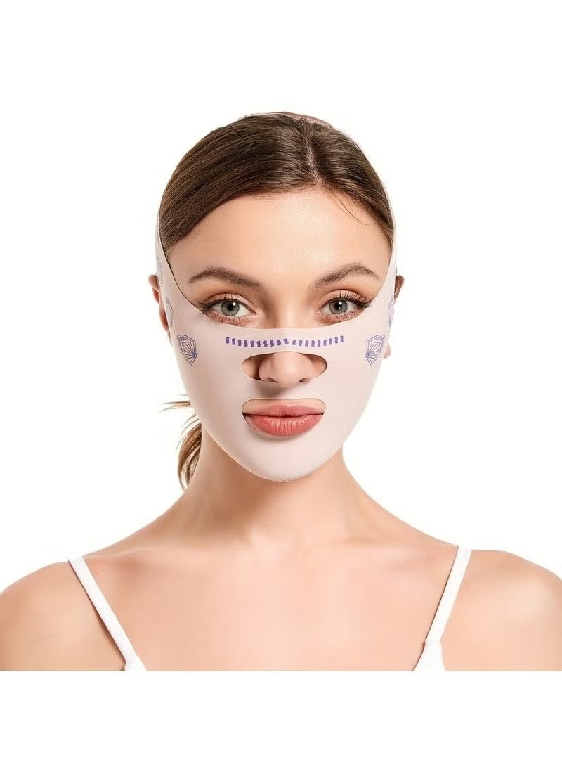 فايس قناع رفع الوجه على شكل V – أداة شد الذقن المزدوج ونحت خط الفك | حزام شد الوجه القابل للتعديل والقابل للتنفس للنساء - Image 3