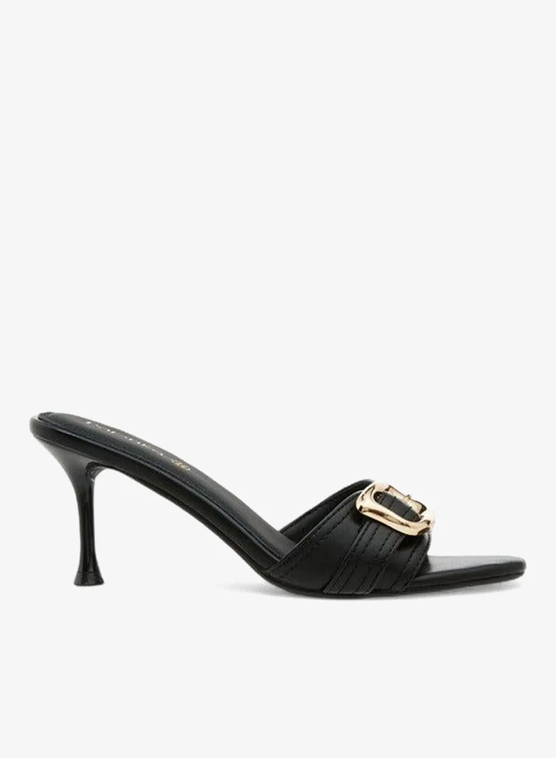 Paprika Buckle Accent Slip-On Sandals with Stiletto Heels
