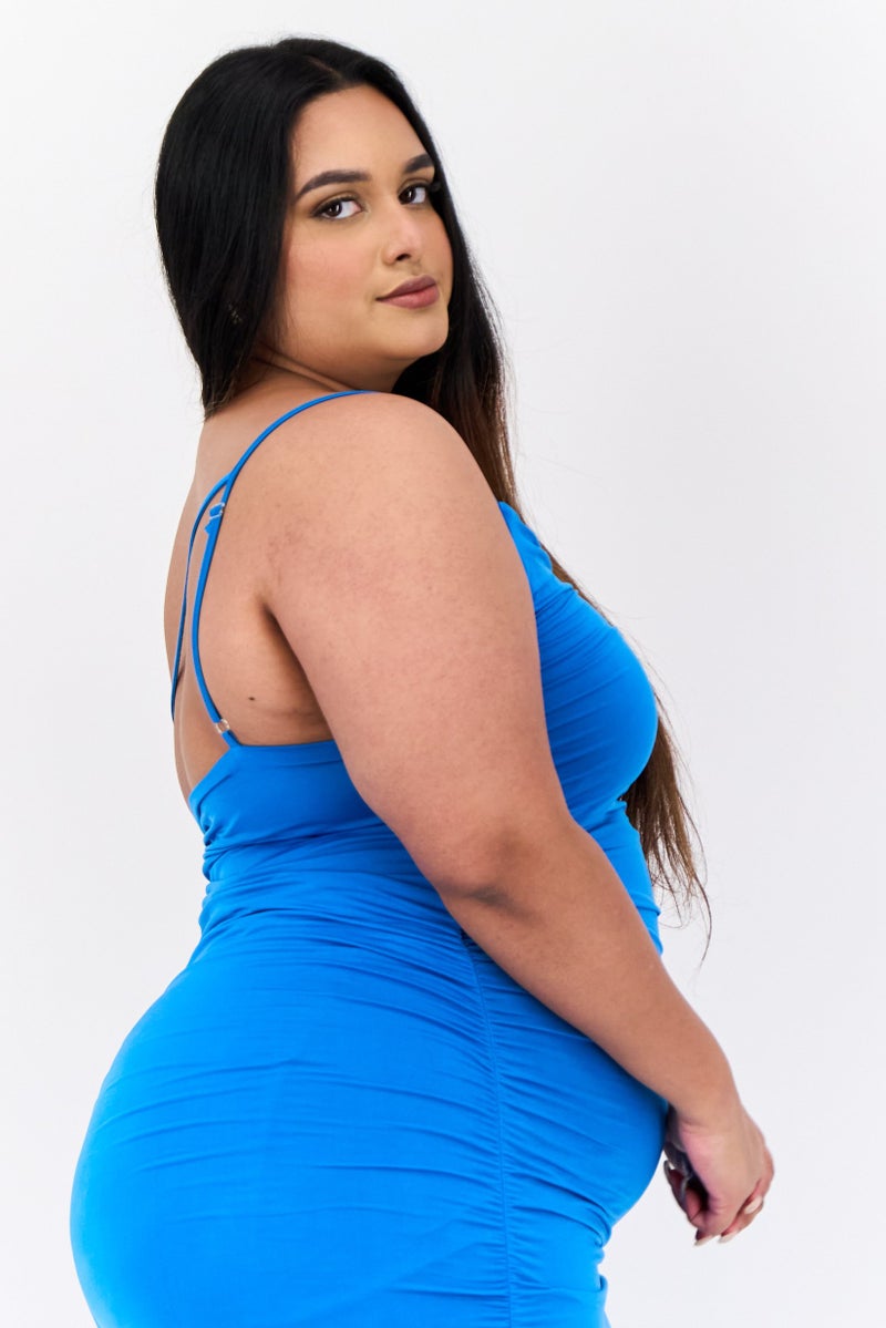 PUBLIC DESIRE فستان ضيق بسيط للنساء، أزرق - Image 1