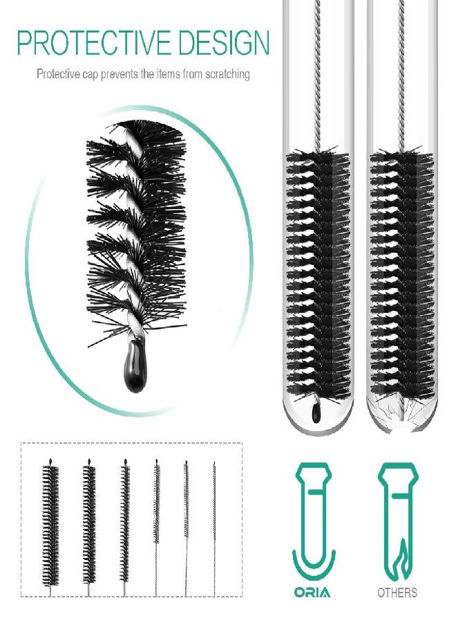 ORIA Cleaning Brush Set, Bottle Brush Cleaner, 9.8 inch Tube Brushes, Water Bottle Cleaning Brush, Kitchen Wire Scrub Set for Lab Clean, Drinking Straw, Wine Bottle, Cup, Pipes, Keyboard, Set of 10 - Image 3