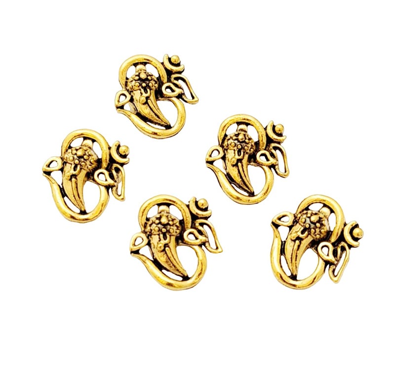 meryCraft meryCraft Antique Golden Ganesha with OM Charms Connectors Findings for DIY Necklace Bracelet Jewellery and Rakhi MakingSize 15x15MM Pack of 5 Pieces 