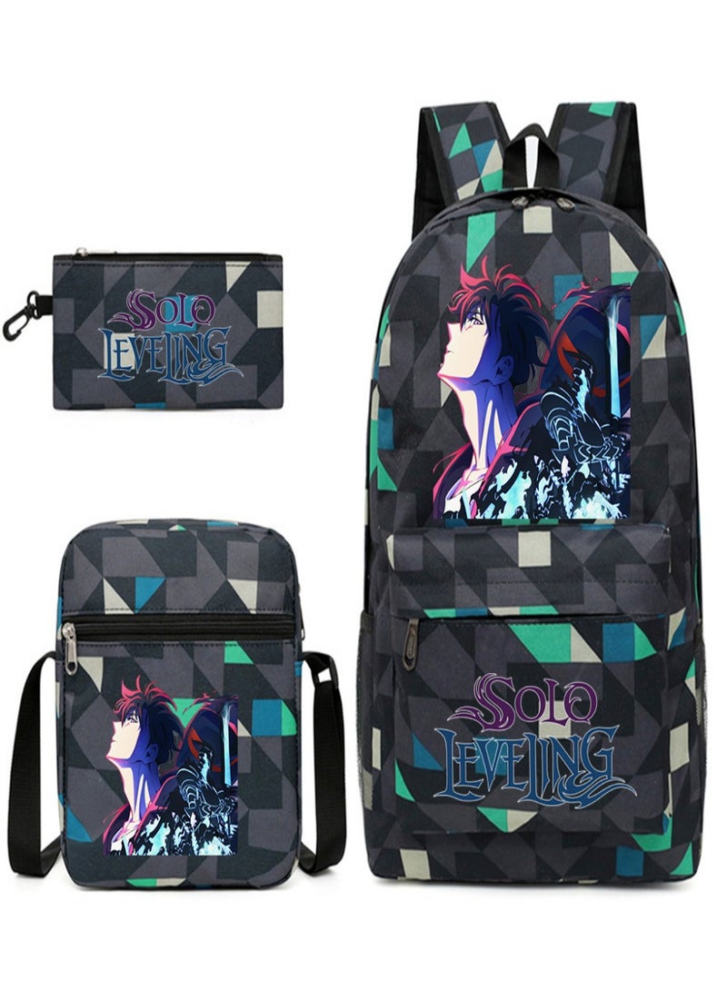 Solo leveling Children Backpack Schoolbag Teen Student School Book bag with Lunch Box Pen Case 3 in 1 for Kids