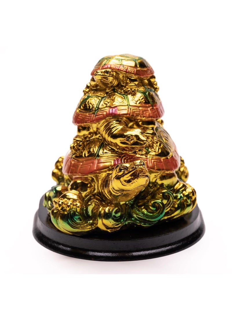 Plus Value Plus Value Fibre Feng Shui Vastu 3 Tier Triple Layer Tortoise Symbol of Longevity Showpiece Statue Home and Office Decor Gifting 3 Inch Multicolour  - Image 2