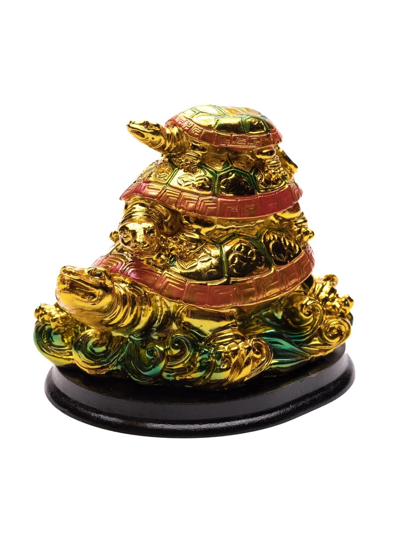 Plus Value Plus Value Fibre Feng Shui Vastu 3 Tier Triple Layer Tortoise Symbol of Longevity Showpiece Statue Home and Office Decor Gifting 3 Inch Multicolour  - Image 5