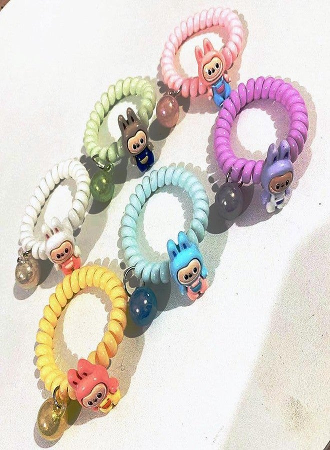 Dhanuom Hair Accessories Spiral Ties No Crease Coil Elastics Phone Cord Rubber Bands Candy Colors Bracelets Women Girls Thick Thin Curly Hair Comfortable Durable (3 PCS) - Image 5