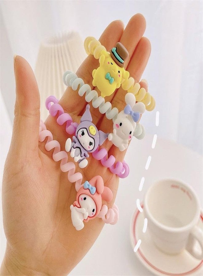 Dhanuom Hair Accessories Spiral Ties No Crease Coil Elastics Phone Cord Rubber Bands Candy Colors Bracelets Women Girls Thick Thin Curly Hair Comfortable Durable (3 PCS) - Image 2
