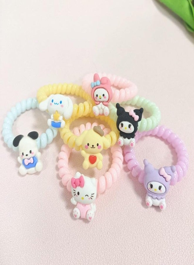 Dhanuom Hair Accessories Spiral Ties No Crease Coil Elastics Phone Cord Rubber Bands Candy Colors Bracelets Women Girls Thick Thin Curly Hair Comfortable Durable (3 PCS) - Image 1