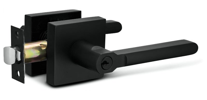Berlin Modisch Entry Lever Door Handle Lock and Key Slim Square Locking Lever Set [for Front Door or Office] Reversible for Right & Left Sided Doors Heavy Duty – Iron Black Finish - Image 5