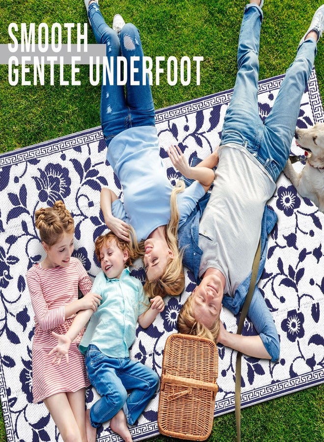 OLANLY Waterproof Outdoor Rug 5x8 ft, Outdoor Plastic Straw Rug with Flower Pattern, Reversible RV Mat, Large Patio Rug for Patio, Camping, Balcony, Deck, Backyard, Navy & White - Image 5