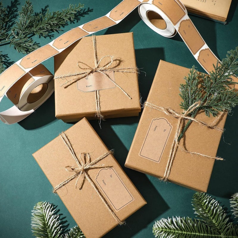 كاست ويف 600 قطعة من ملصقات هدايا كرافت بنية طبيعية، مقاس 1.18 بوصة × 2.36 بوصة، ملصقات هدايا لاصقة من كرافت، ملصقات هدايا عيد الحب، ملصقات هدايا العطلات، 300 قطعة/لفة - Image 3