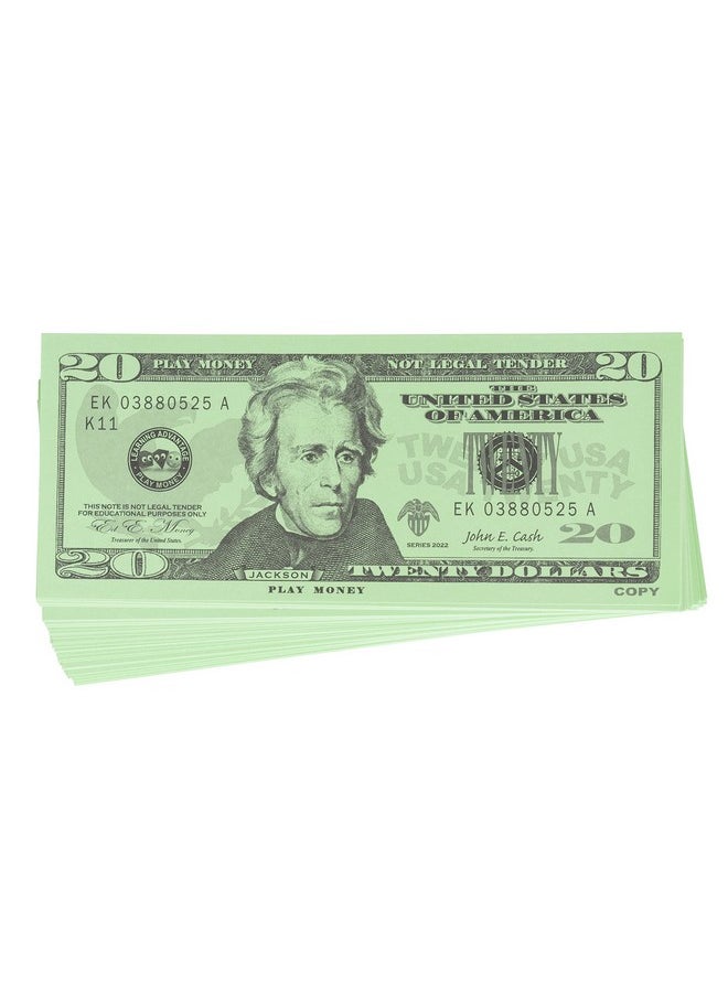 Learning Advantage - Twenty Dollar Play Bills - Set Of 100 $20 Paper Bills - Teach Currency, Counting And Math With Play Money - Image 1
