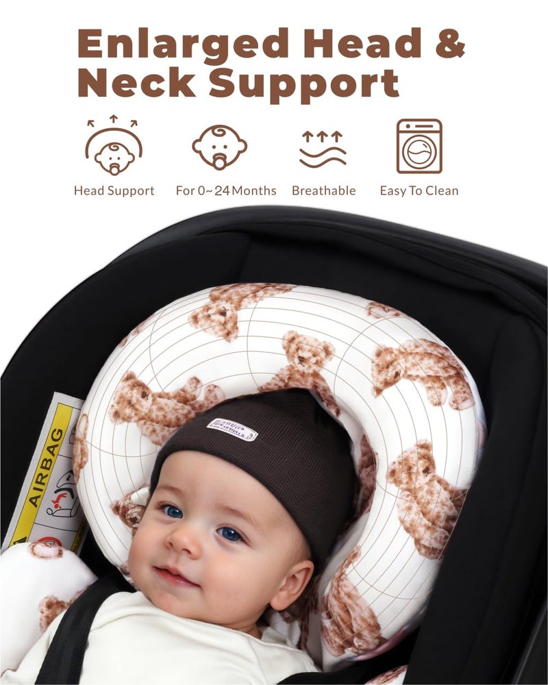 TinlyFinly Infant Car Seat Insert with Removable Cushion for Preemie to Toddler, Reversible Newborn Carseat Insert for Baby Head Body Support, Fits for Stroller, Baby Swing, Bouncer (Teddy Bear) - Image 2