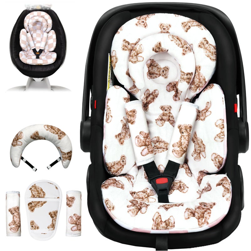 TinlyFinly Infant Car Seat Insert with Removable Cushion for Preemie to Toddler, Reversible Newborn Carseat Insert for Baby Head Body Support, Fits for Stroller, Baby Swing, Bouncer (Teddy Bear) - Image 1