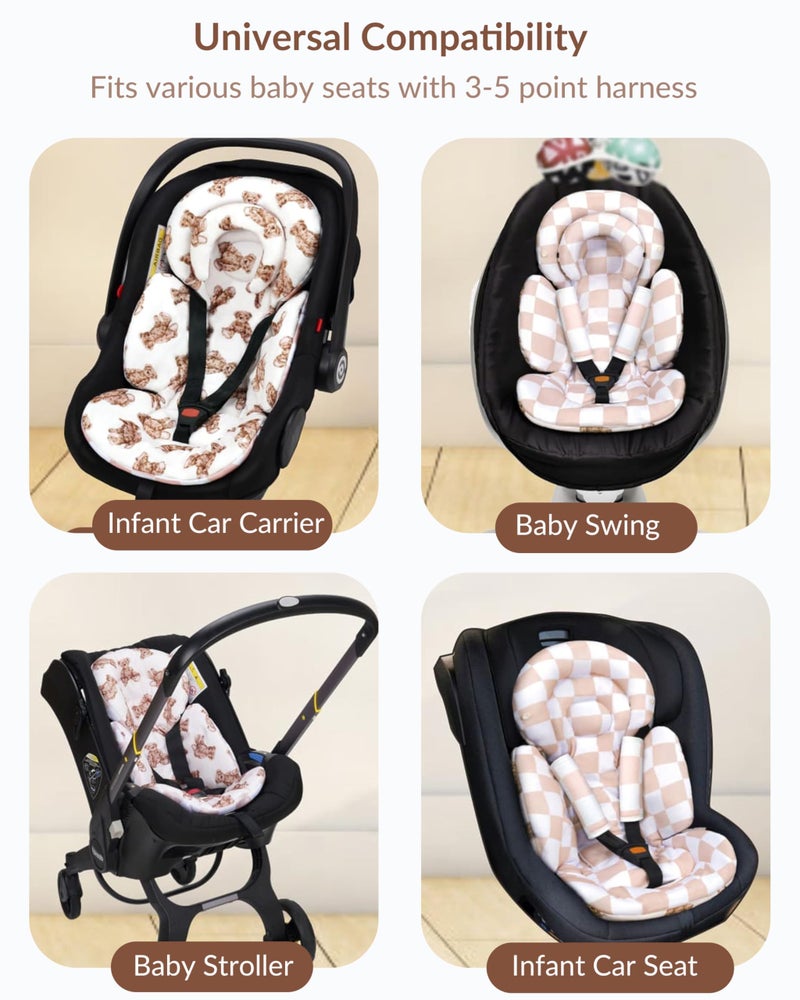 TinlyFinly Infant Car Seat Insert with Removable Cushion for Preemie to Toddler, Reversible Newborn Carseat Insert for Baby Head Body Support, Fits for Stroller, Baby Swing, Bouncer (Teddy Bear) - Image 4