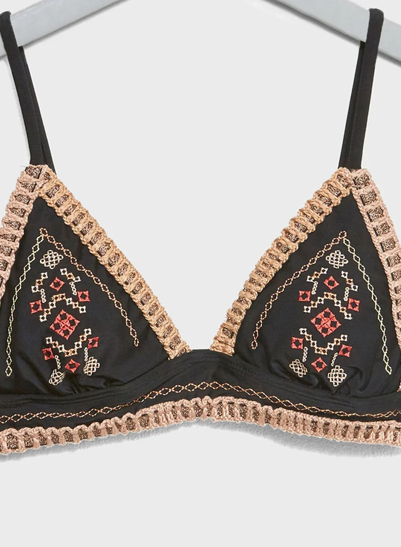 TOPSHOP Crochet Embroidered Triangle Bikini Top