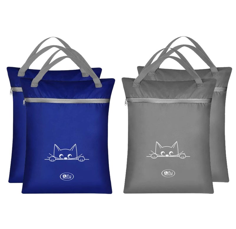 Lify 4Pcs Large (20’’ X 15” Inch) Travel Laundry Bag Water-Resistant Wet Dry Washable Dirty Clothes Drawstring Bag Bathing Suit Workout Bag (Grey(2Pcs)+Navy Blue(2Pcs)) - Image 1