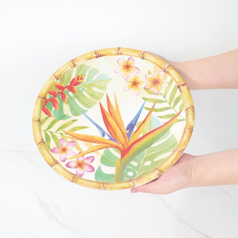 UP UPware Bird of Paradise Melamine Dinner Plate Set Round Plates with Bamboo Edge for Main course Pasta and Salad BPAFree Dishwasher Safe Multicolor 11 Inch Set of 6 - Image 3