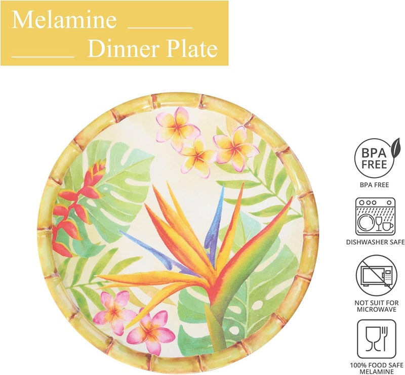 UP UPware Bird of Paradise Melamine Dinner Plate Set Round Plates with Bamboo Edge for Main course Pasta and Salad BPAFree Dishwasher Safe Multicolor 11 Inch Set of 6 - Image 5