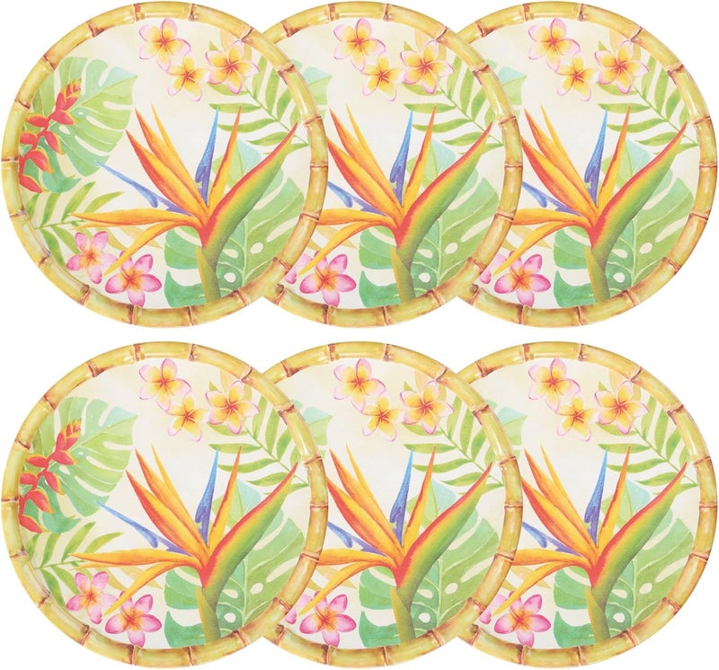 UP UPware Bird of Paradise Melamine Dinner Plate Set Round Plates with Bamboo Edge for Main course Pasta and Salad BPAFree Dishwasher Safe Multicolor 11 Inch Set of 6 - Image 1