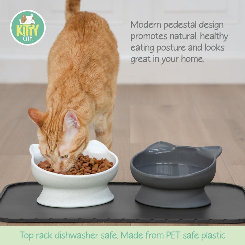 Kitty City Elevated Cat Bowls (Set of 2), Whisker-Friendly Raised Cat Food & Water Dishes, Modern Pedestal Design, Dishwasher Safe, 10.8 oz Each â€“ White & Gray - Image 2