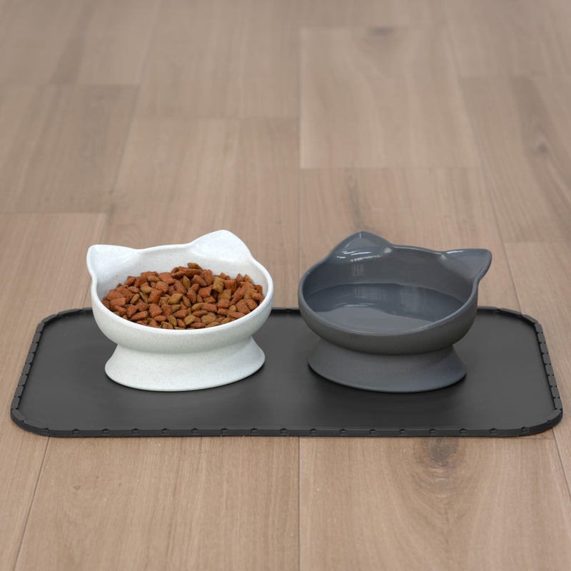 Kitty City Elevated Cat Bowls (Set of 2), Whisker-Friendly Raised Cat Food & Water Dishes, Modern Pedestal Design, Dishwasher Safe, 10.8 oz Each â€“ White & Gray - Image 5