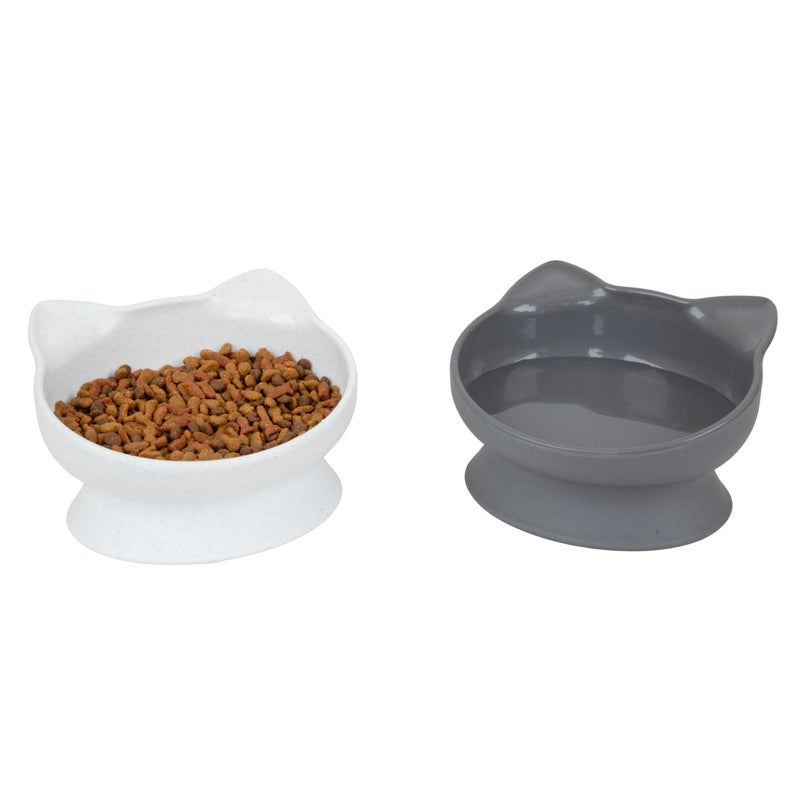 Kitty City Elevated Cat Bowls (Set of 2), Whisker-Friendly Raised Cat Food & Water Dishes, Modern Pedestal Design, Dishwasher Safe, 10.8 oz Each â€“ White & Gray - Image 1