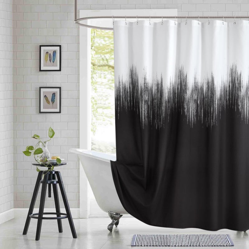 BESTRIPES Fabric Shower Curtain  Black and White Microfiber Cloth Shower Curtains for Bathroom  Modern Waterproof Bathroom Curtains  72"" W x 72"" H - Image 1