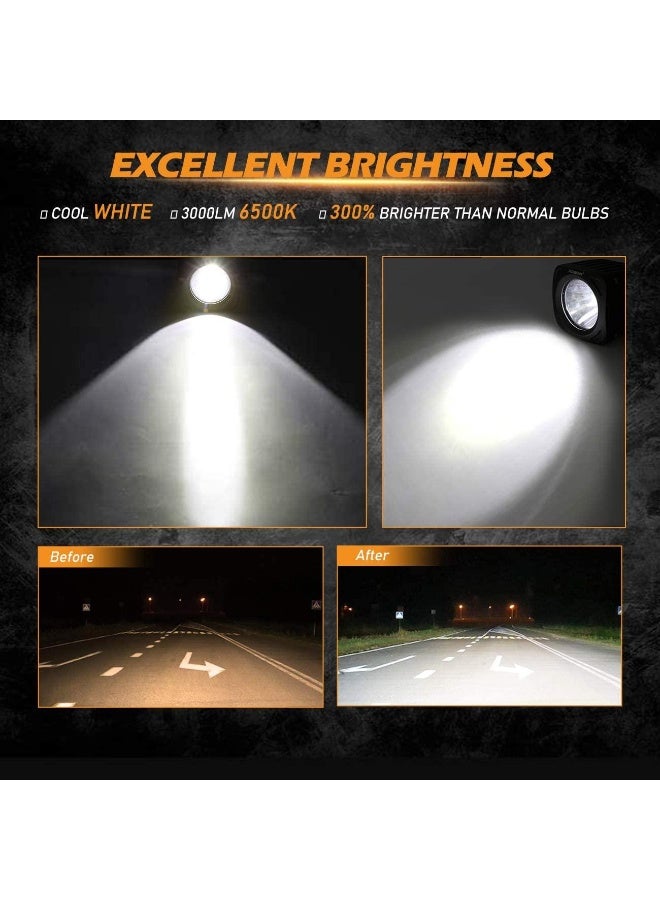 Auxbeam 3.5" 50W Round/Square LED Driving Lights Combo White with wiring harness for SUV ATV UTV Trucks Pickup Boat - Image 2