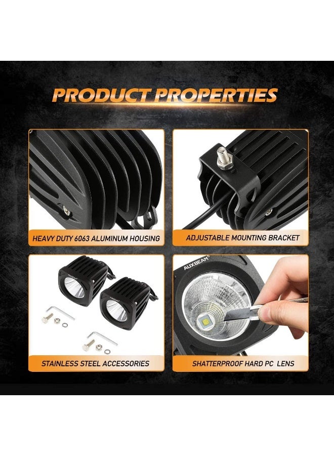 Auxbeam 3.5" 50W Round/Square LED Driving Lights Combo White with wiring harness for SUV ATV UTV Trucks Pickup Boat - Image 3