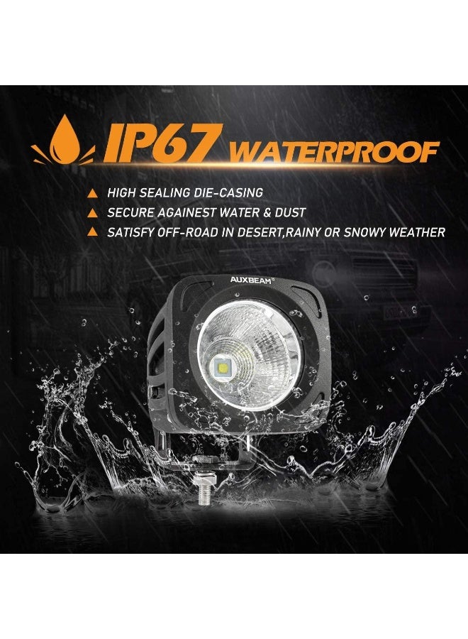 Auxbeam 3.5" 50W Round/Square LED Driving Lights Combo White with wiring harness for SUV ATV UTV Trucks Pickup Boat - Image 4