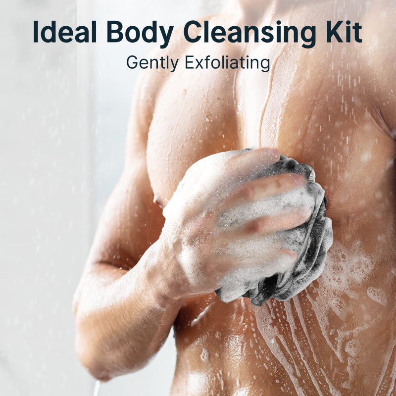 AmazerBath Loofah Sponge, Shower Loofah for Men and Women - Body Scrubber Loofa Set of 3 Classic Black & White Edge, Bath Sponge 60g/PCS - Image 4