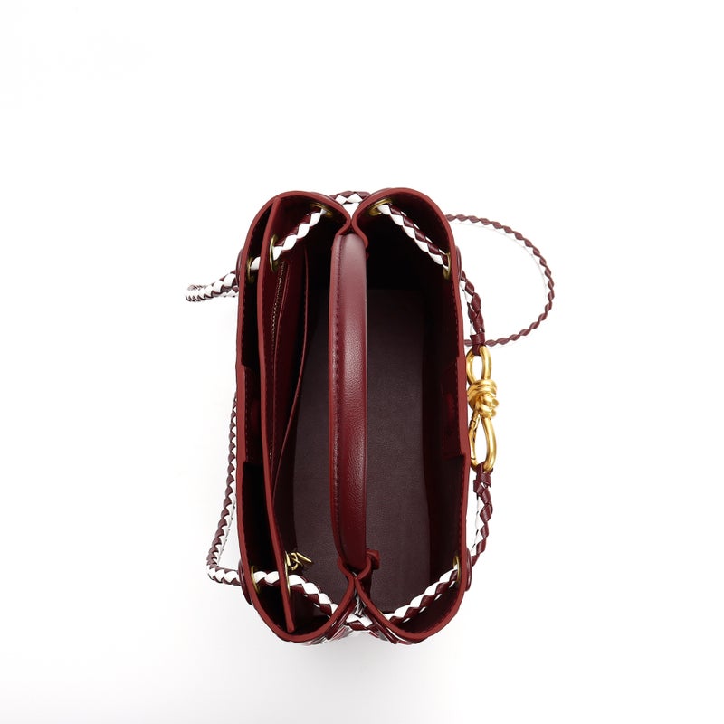 Woven Bag With Gold Hardware Rope Buckle Tote Bag Trendy Color-Blocking Large Capacity Single Shoulder Crossbody Bag For Women - Image 4