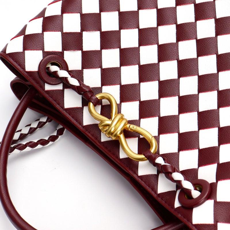 Woven Bag With Gold Hardware Rope Buckle Tote Bag Trendy Color-Blocking Large Capacity Single Shoulder Crossbody Bag For Women - Image 5