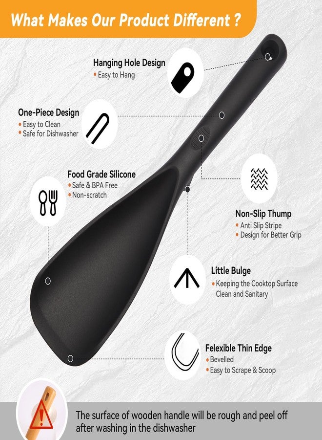 Cooptop 12.6" Extra Long Silicone Spatula Spoon for Nonstick Cookware, Seamless One-Piece Design Cooking Spoon with Built-in Tool Rest for Mixing, Scoop and Scrape, Dishwasher Safe (Black) - Image 3