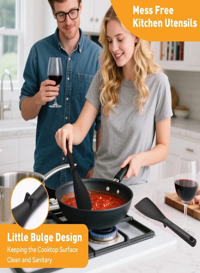 Cooptop 12.6" Extra Long Silicone Spatula Spoon for Nonstick Cookware, Seamless One-Piece Design Cooking Spoon with Built-in Tool Rest for Mixing, Scoop and Scrape, Dishwasher Safe (Black) - Image 5