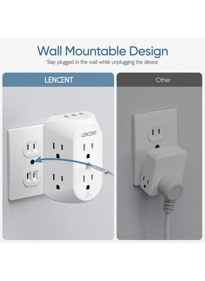 Lencent LENCENT 2 Prong Power Strip, 2 Prong to 3 Prong Grounding Outlet Adapter, Polarized Plug, 1728J Surge Protector, 3-Sided 6 Outlet 3 USB, Widely Spaced Extender, Wall Mountable for Non-Grounded Outlets  - Image 5
