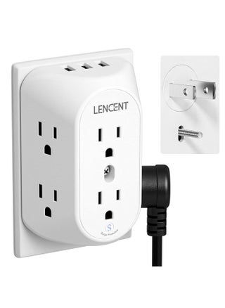 LENCENT 2 Prong Power Strip, 2 Prong to 3 Prong Grounding Outlet Adapter, Polarized Plug, 1728J Surge Protector, 3-Sided 6 Outlet 3 USB, Widely Spaced Extender, Wall Mountable for Non-Grounded Outlets - pzsku/Z9DA8A5297333486F94FBZ/45/1747979662/0f61dd31-cbd0-4364-be58-ec193c1cc572