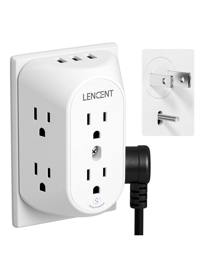 Lencent LENCENT 2 Prong Power Strip, 2 Prong to 3 Prong Grounding Outlet Adapter, Polarized Plug, 1728J Surge Protector, 3-Sided 6 Outlet 3 USB, Widely Spaced Extender, Wall Mountable for Non-Grounded Outlets  - Image 1