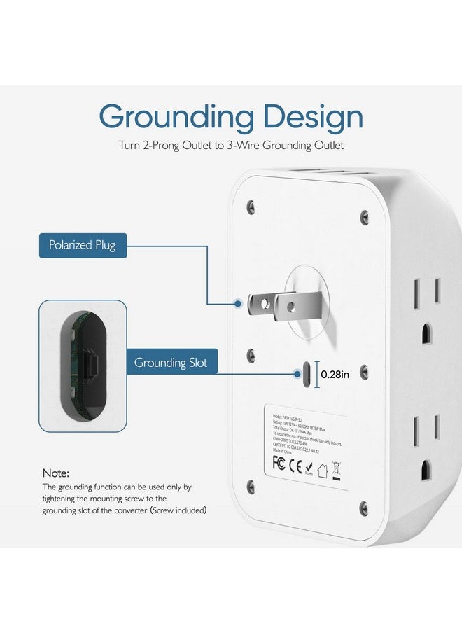 Lencent LENCENT 2 Prong Power Strip, 2 Prong to 3 Prong Grounding Outlet Adapter, Polarized Plug, 1728J Surge Protector, 3-Sided 6 Outlet 3 USB, Widely Spaced Extender, Wall Mountable for Non-Grounded Outlets  - Image 4
