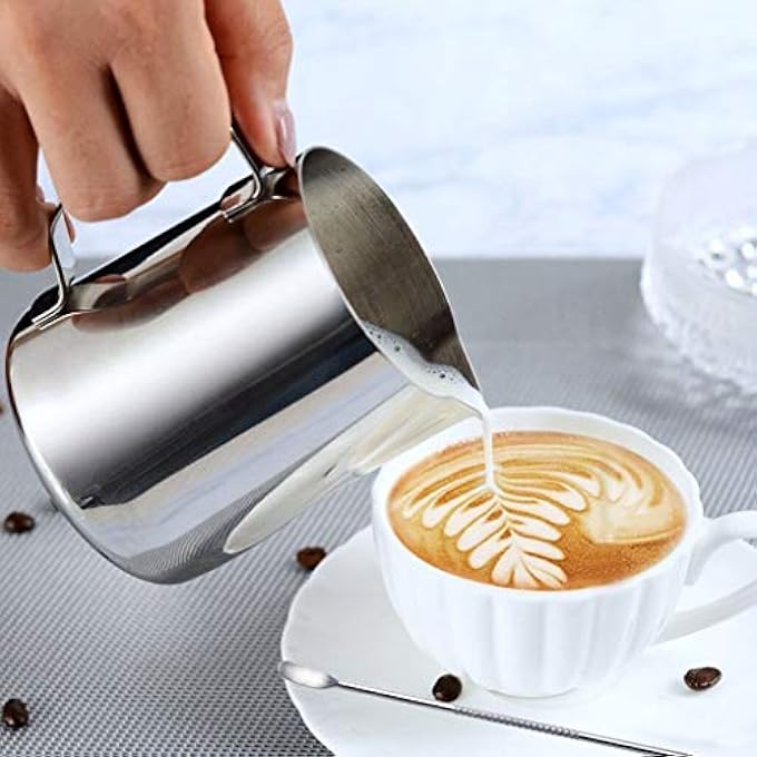 SCIENISH Espresso Steaming PitcherCoffee Milk Frothing CupCoffee Steaming Pitcher With A Barista Pen For Cappuccino And Latte Shiny Silver 600 Ml - Image 3