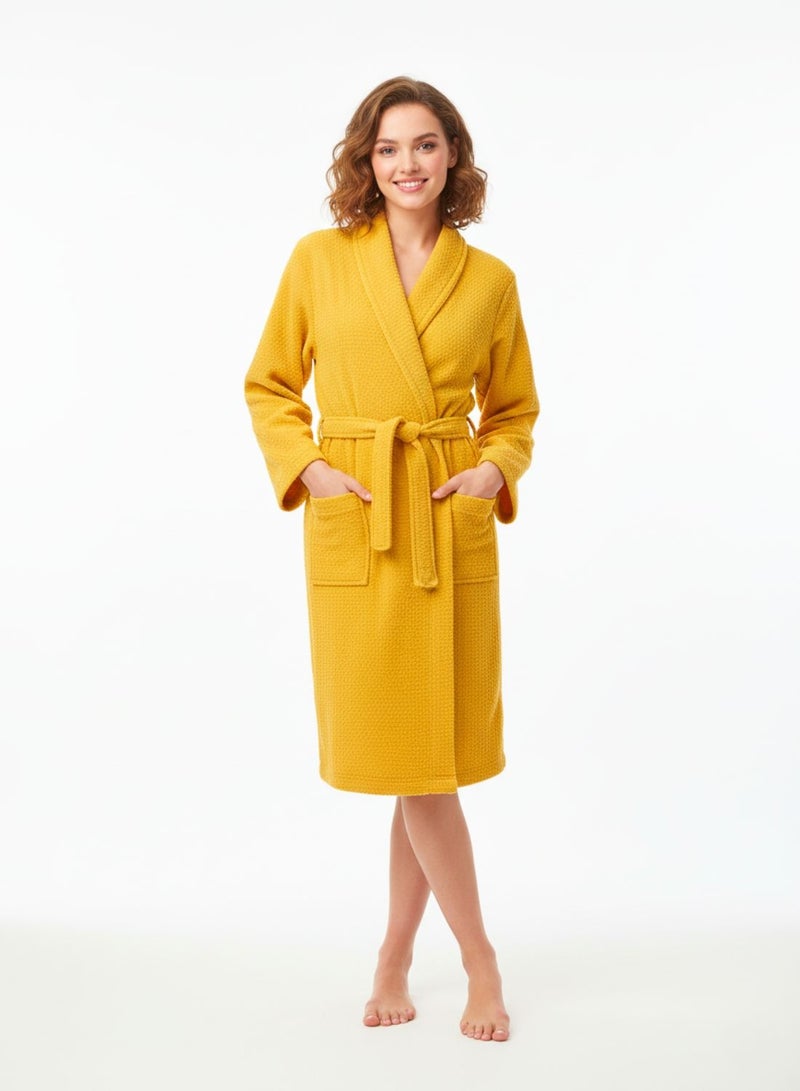 1Chase Jacquard Spa Bathrobe (L/XL, Ochre) – Luxury Soft & Absorbent Robe - Image 2