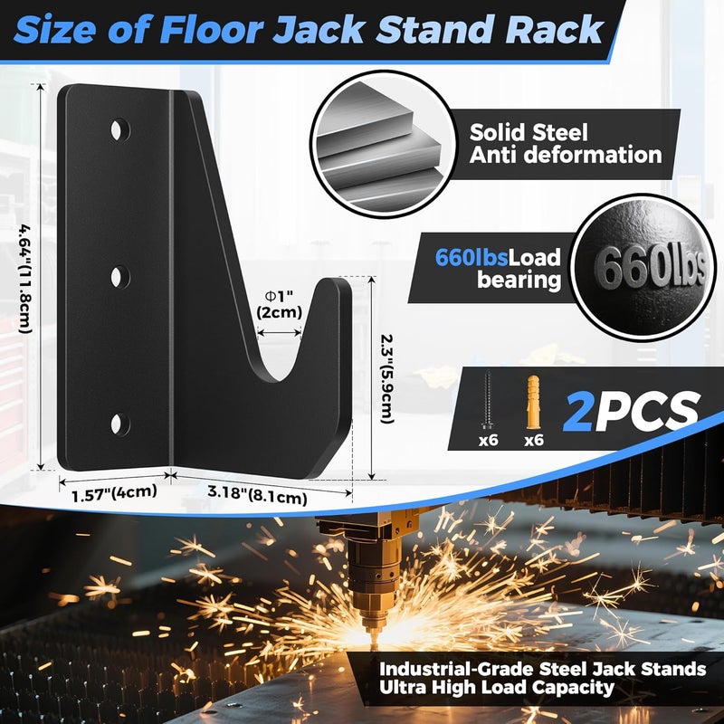 ViewKurM Jack Stand Wall Mount，Heavy-Duty Floor Jack Holder Hook,Stainless Steel Storage Rack Organizer for Hydraulic Floor Jack&Car Trailers,Max Load 660LB,Fits 2-3 Ton Jacks - Image 2