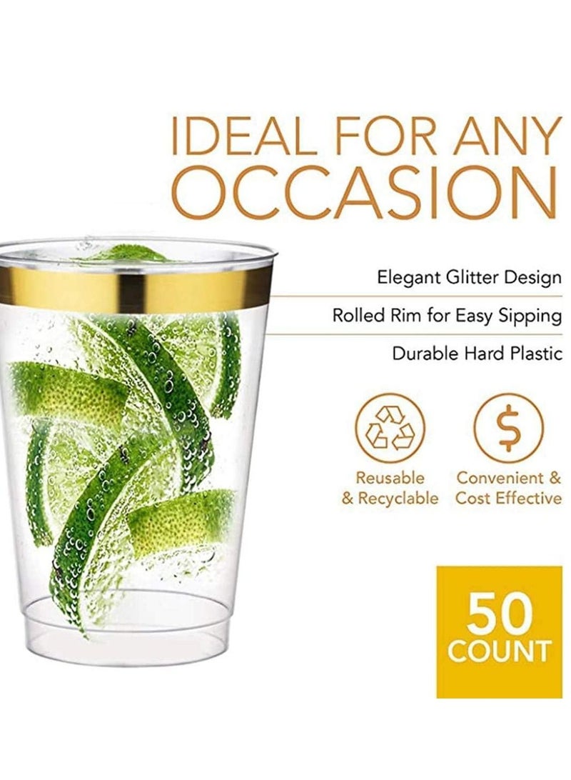 SYOSI 50 Transparent Cups with Rose Gold Rim 12oz Recyclable Clear Drinking Tumblers for Wedding Party Birthday Dinner Occasions - Image 2