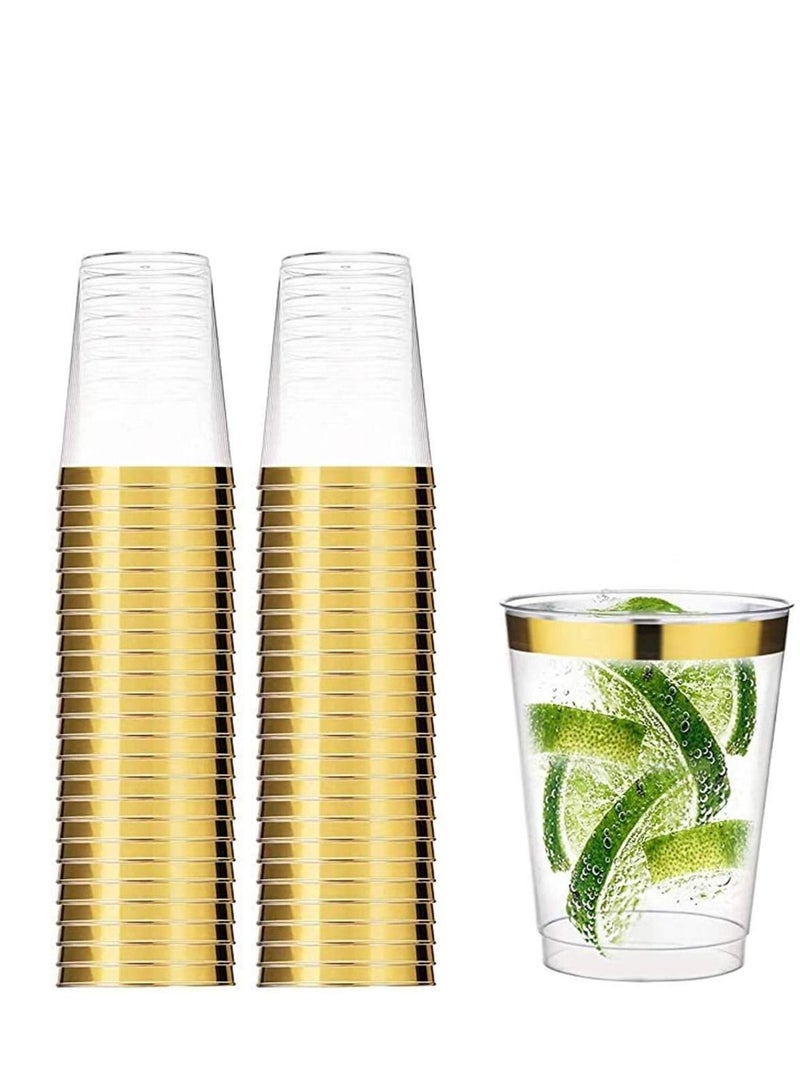 SYOSI 50 Transparent Cups with Rose Gold Rim 12oz Recyclable Clear Drinking Tumblers for Wedding Party Birthday Dinner Occasions - Image 1