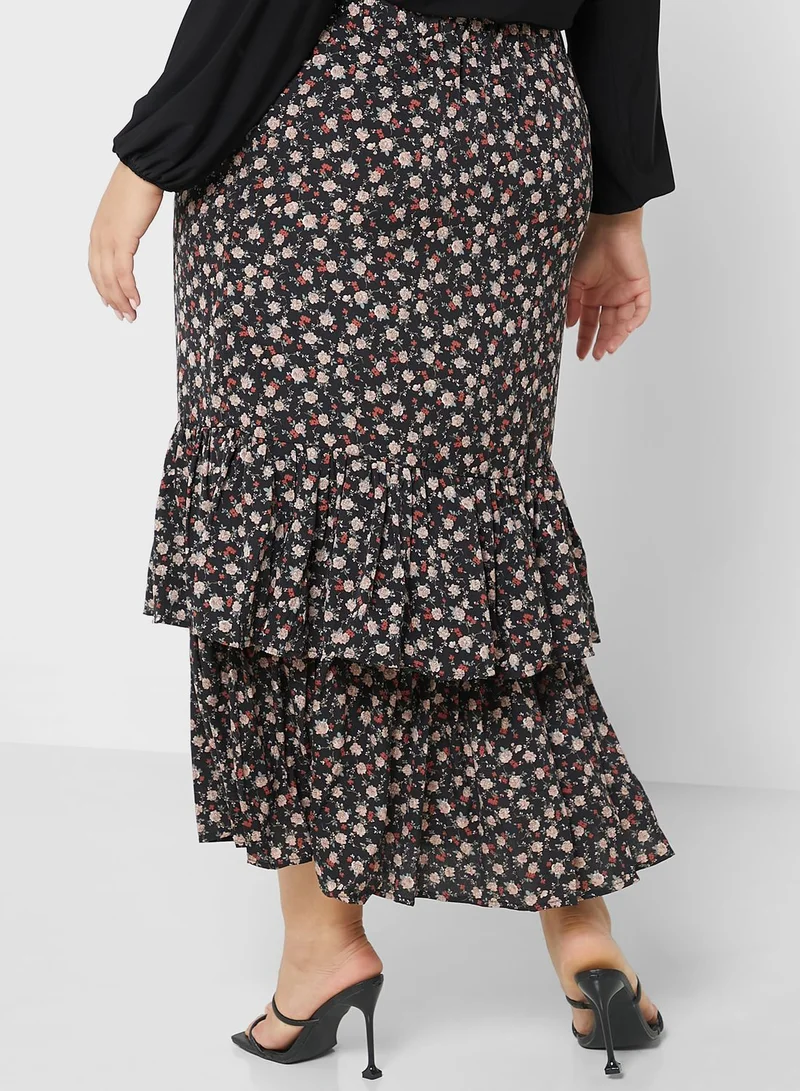 Ginger Plus Tiered Frill Detail Skirt