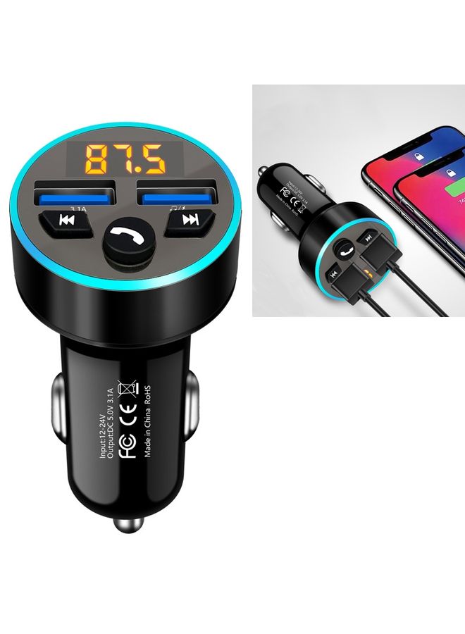 Halo Car MP3 Bluetooth Player Car Charger Car FM Transmitter 3.1A Car Charger(Elegant Black)