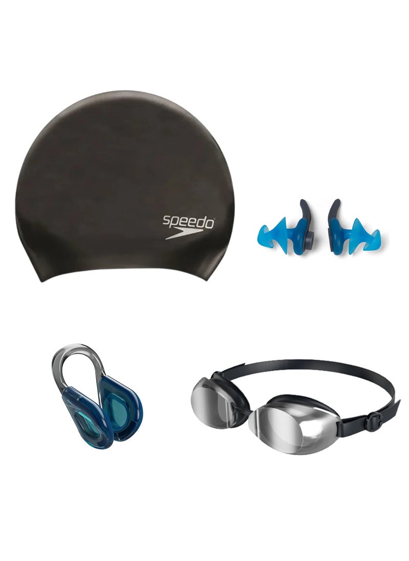 speedo Speedo Unisex Swimming Kit – Includes Goggles, Long Hair Swim Cap, Earplugs, and Nose Clip (One Size Black) 