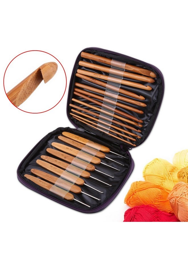 Walfront Bamboo Handle Crochet Hooks Knit Weave Yarn Craft Knitting Needle 20 Pcs Bamboo Crochet Hooks Kit With Purple Case - Image 3