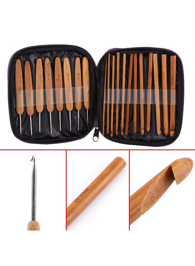 Walfront Bamboo Handle Crochet Hooks Knit Weave Yarn Craft Knitting Needle 20 Pcs Bamboo Crochet Hooks Kit With Purple Case - Image 4