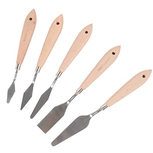 CONDA Artist Palette Knife Set - 5 Pieces Painting Knives for Acrylic, Flexible Stainless Steel Spatula Pallet knife for Mixing Color, Spreading, Applying Oil Paint on Canvases, Wood Handles - Image 1